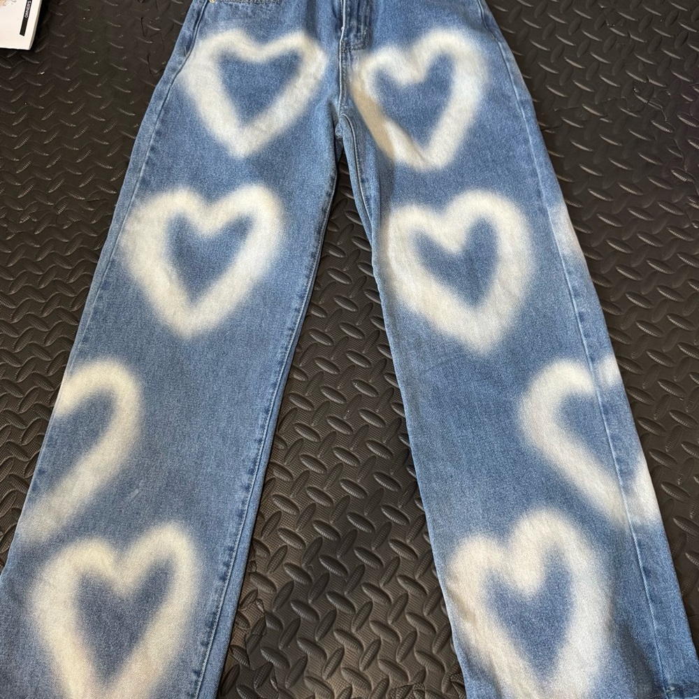Adika Blue and White Heart Straight Leg Jeans